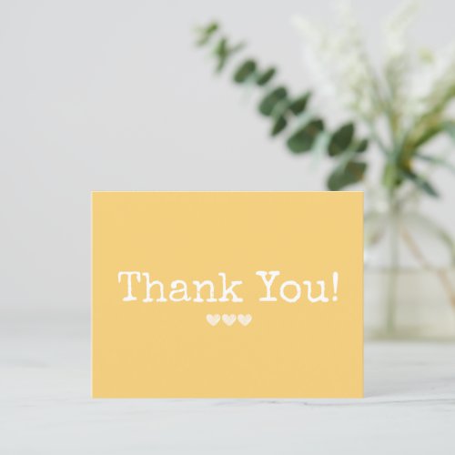 Simple Golden Yellow With Hearts Thank You Postcard