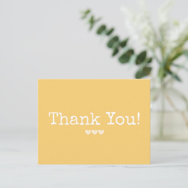 Simple Golden Yellow With Hearts Thank You Postcard (Standing Front)