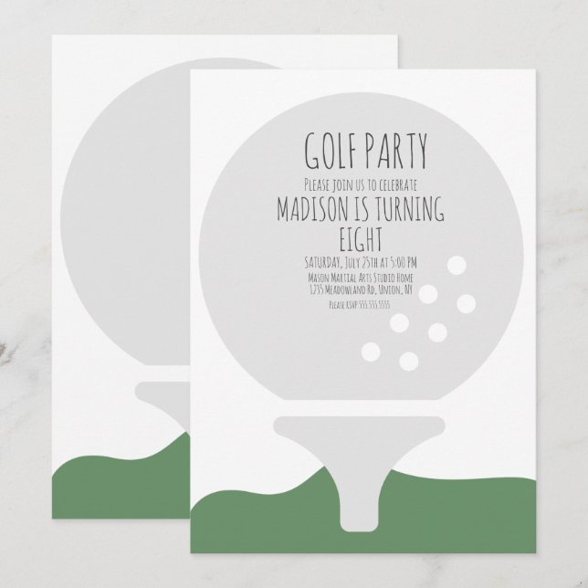 Simple Golf Ball Birthday Party Invitation (Front/Back)