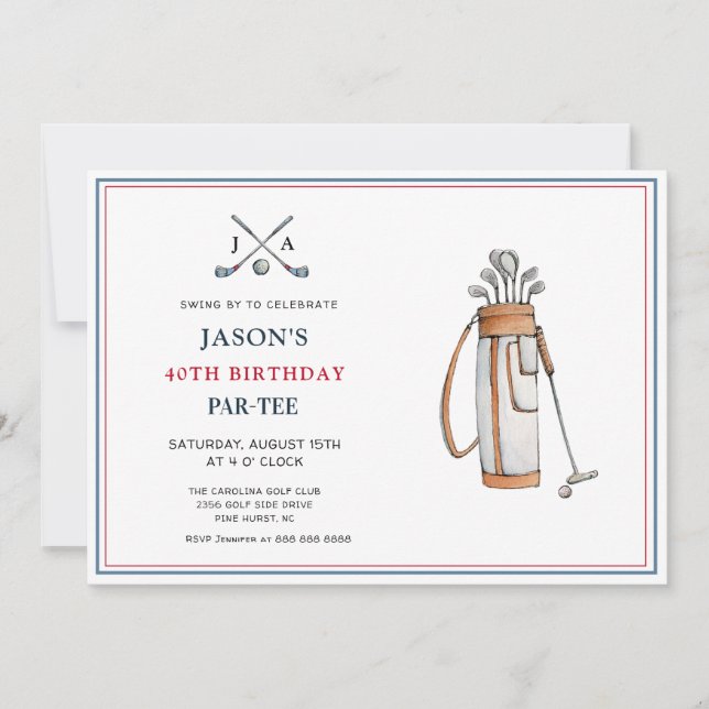Simple Golf  Themed PAR- TEE Birthday  Invitation (Front)