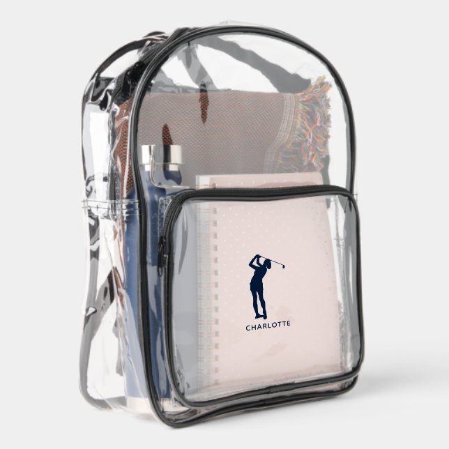 Simple Golfer Silhouette Custom Clear Backpack (Right)