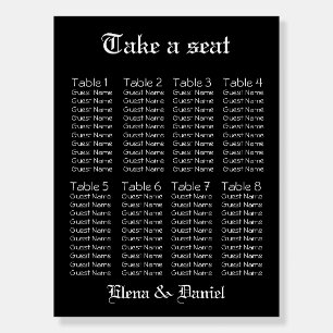 Simple goth black typograph wedding Seating Chart Foam Board