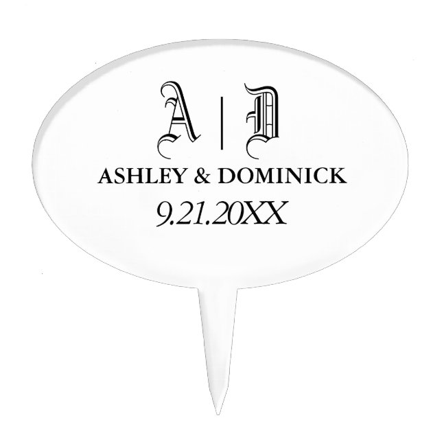 Simple Gothic Bride And Groom Wedding Cake Topper (Front)