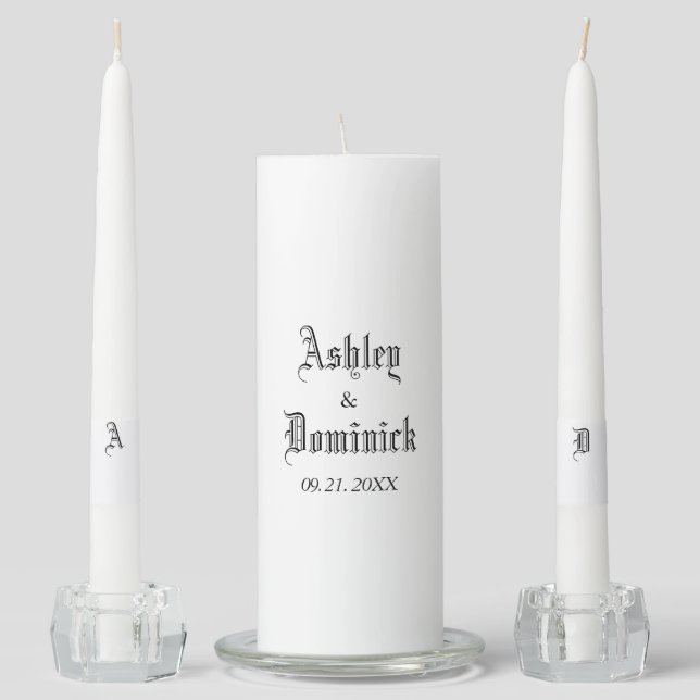 Simple Gothic Bride & Groom Wedding  Unity Candle Set (Front)