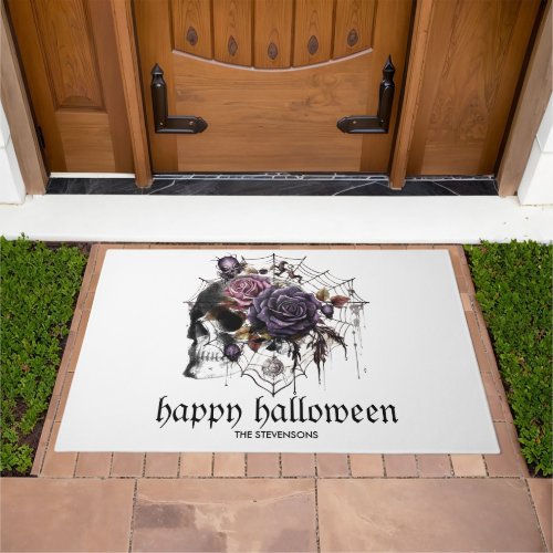 Simple gothic roses  skull Halloween party Doormat