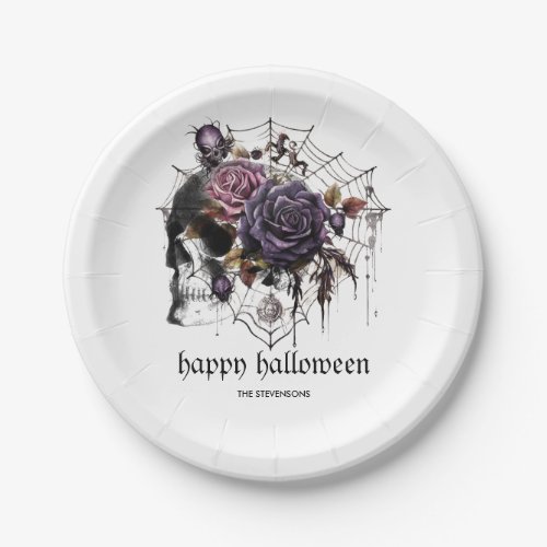 Simple gothic roses  skull Halloween party Paper Plates