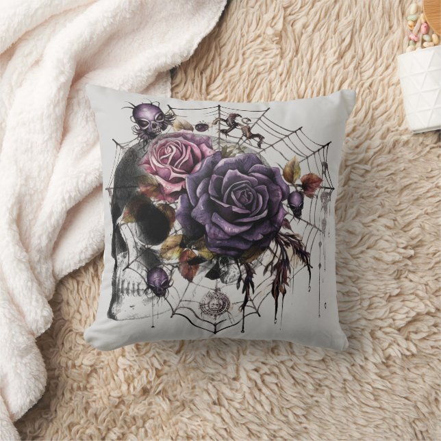 Simple gothic roses & skull Halloween party Throw Pillow (Blanket)