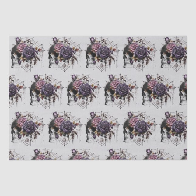 Simple gothic roses & skull Halloween party Tissue Paper (Front)