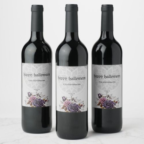 Simple gothic roses  skull Halloween party Wine Label