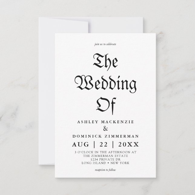 Simple Gothic Script Calligraphy Wedding  Invitation (Front)