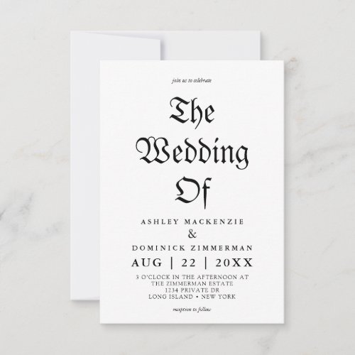 Simple Gothic Script Calligraphy Wedding  Invitation