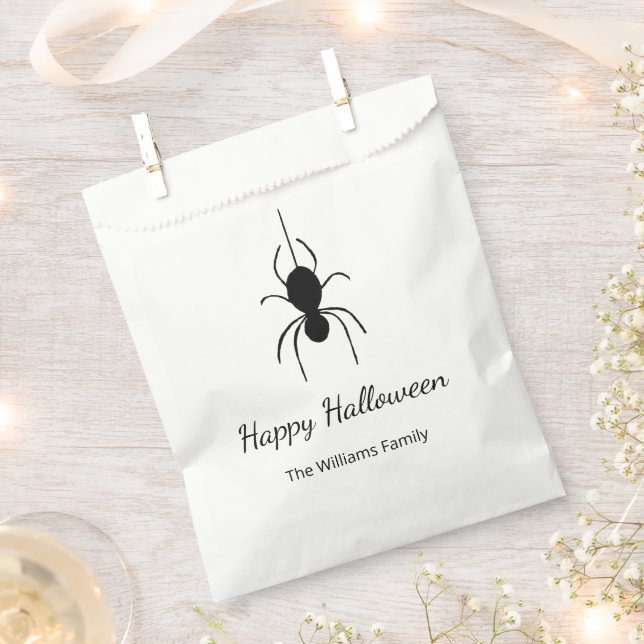 Simple Gothic Spider Halloween Party Black White Favor Bag (Clipped)