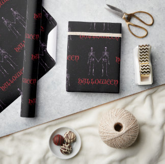 Simple Gothique Skeleton Couple Halloween black Wrapping Paper
