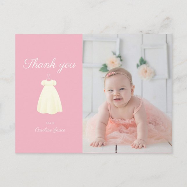 Simple Gown Baptism Photo Thank You Postcard (Front)