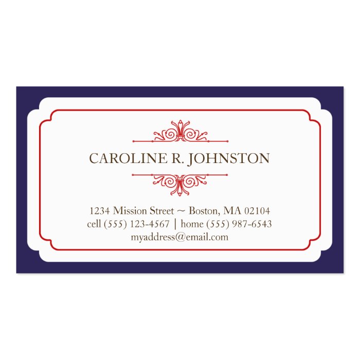 Simple grace solid navy frame personal calling business cards