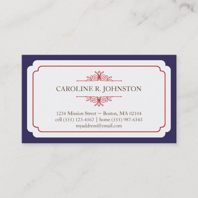Simple grace solid navy frame personal calling business card (Front)