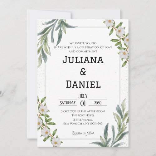 Simple Graceful Greenery Floral Whispers Wedding Invitation