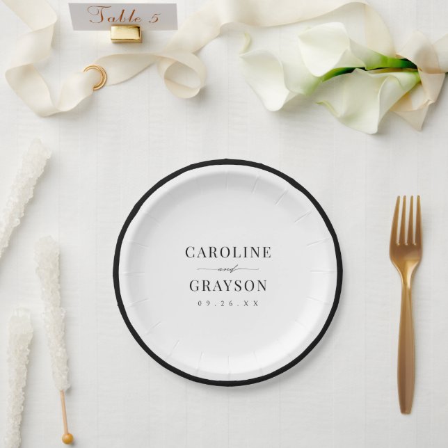 Simple Graceful Script Typography Wedding  Paper Plates (Wedding)