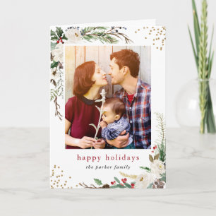 Simple Graceful Winter Botanical Photo Greeting Holiday Card