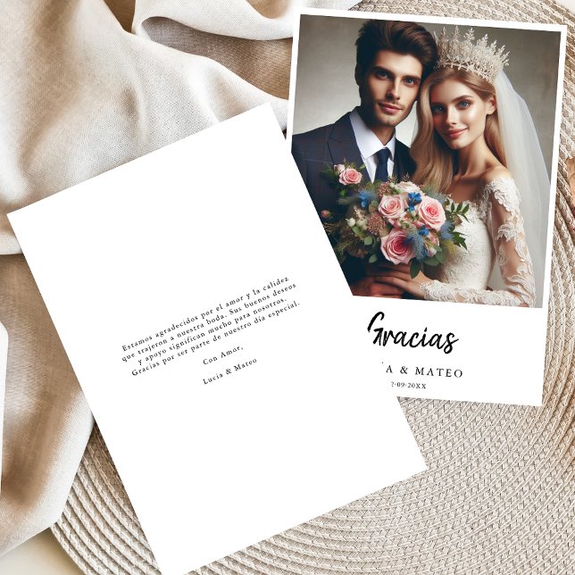 Simple Gracias Spanish Wedding Photo Thank you Card (Creator Uploaded)