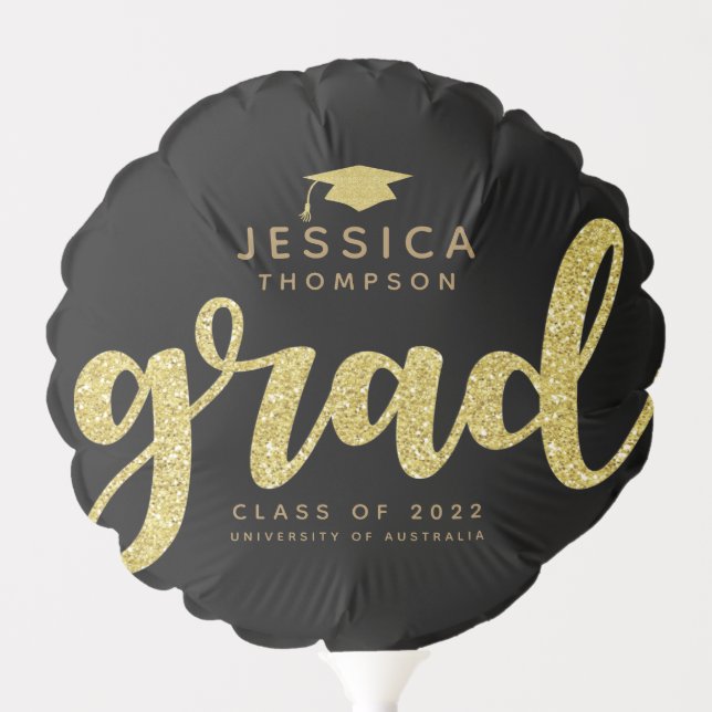 Simple Grad Black & Faux Gold Glitter Balloon (Front)