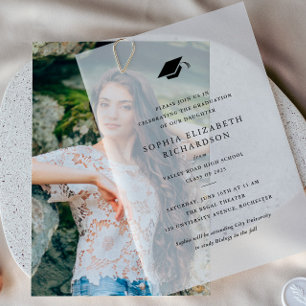 Simple Grad Cap Elegant Graduation Vellum Invitations