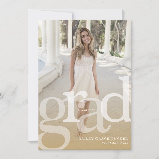 Simple GRAD Gold Overlay ANY Year Graduation Announcement (Front)