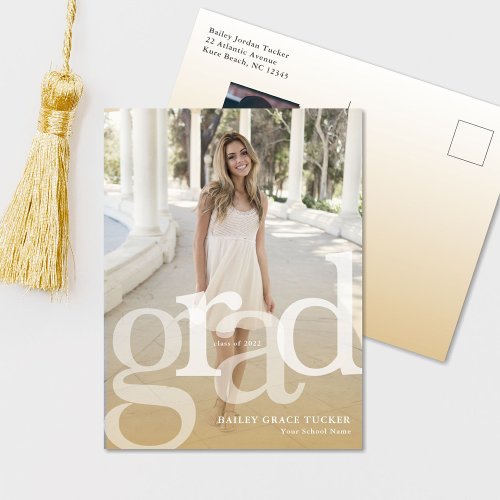 Simple GRAD Gold Overlay ANY Year Graduation Postcard