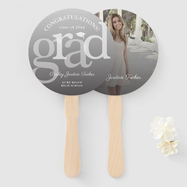 Simple GRAD Overlay Ombre ANY Year Graduation Hand Hand Fan (Front and Back)