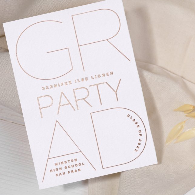 SIMPLE GRAD PARTY Class of 2023 ROSE Gold Pressed Foil Invitation (Creator Uploaded)