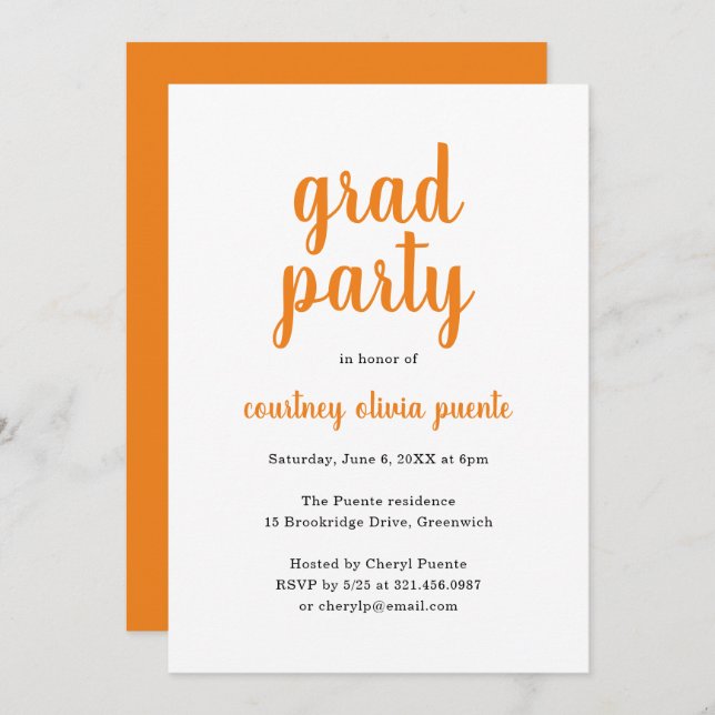 Simple Grad Party Modern Graduation Invitation (Front/Back)