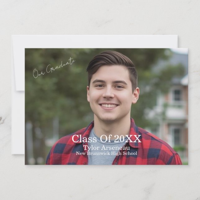 Simple Grad Party Photo Calligraphy Personalize Thank You Card (Front)