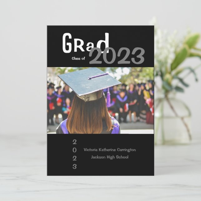 Simple GRAD Photo Name Year Graduation Announcement (Standing Front)