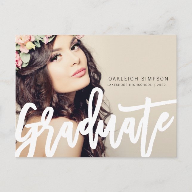 Simple Grad Script Graduation Announcement Postcard (Front)