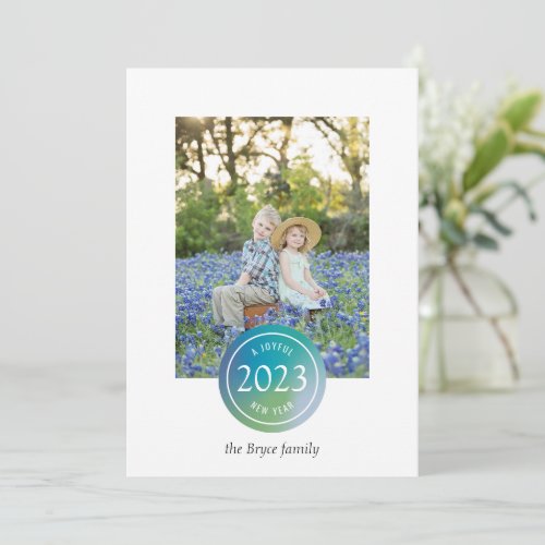 Simple Gradient Dot New Year Photo Holiday Card