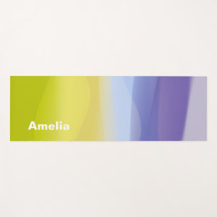 Simple gradient lavender green yellow name yoga mat