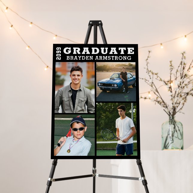 Simple Graduate 4 Photo Collage Custom Foam Board (In Situ (Stand))