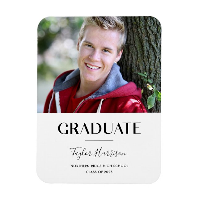 Simple Graduate Black & White Grad Announcement Magnet (Vertical)