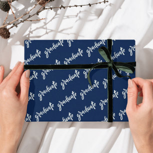 Simple Graduate Blue White Script Graduation party Wrapping Paper