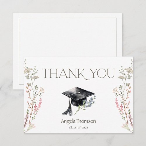 Simple Graduate Cap Wildlowers Graduation Thank You Card