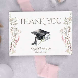 Simple Graduate Cap Wildlowers Graduation Thank You Card
