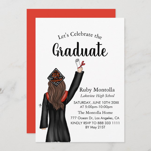 Simple Graduate Illustration Graduation Invitation (Front/Back)