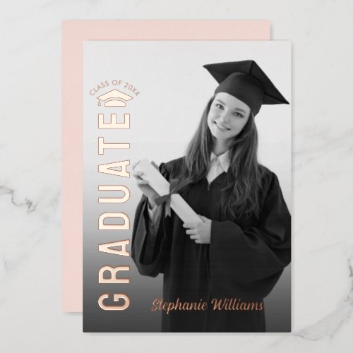 Simple Graduate one_photo personalized graduation  Foil Invitation