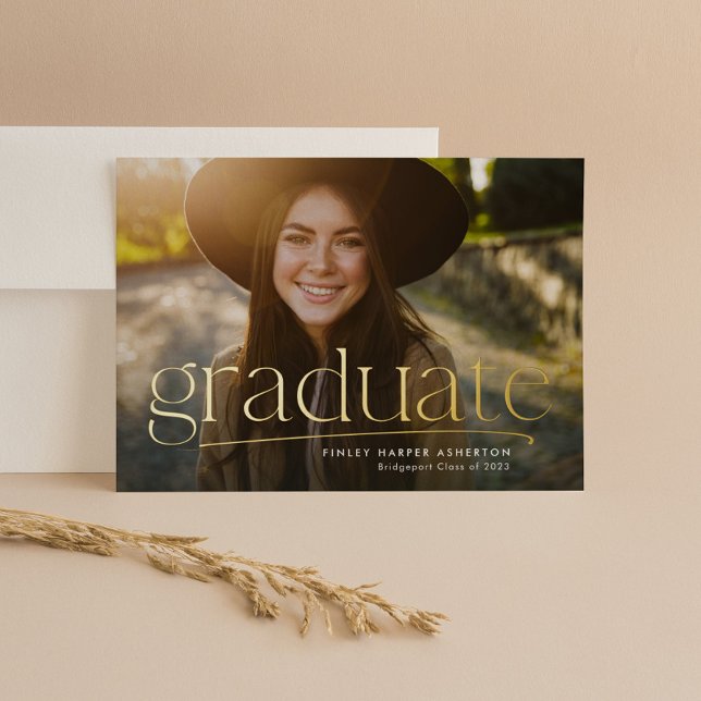 Simple graduate one-photo personalized graduation foil invitation (Creator Uploaded)