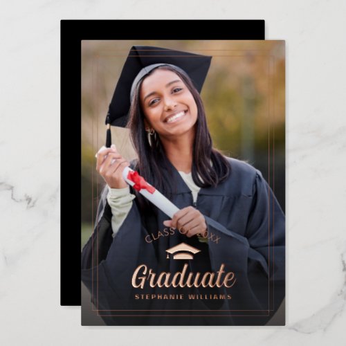 Simple graduate one_photo personalized graduation  foil invitation