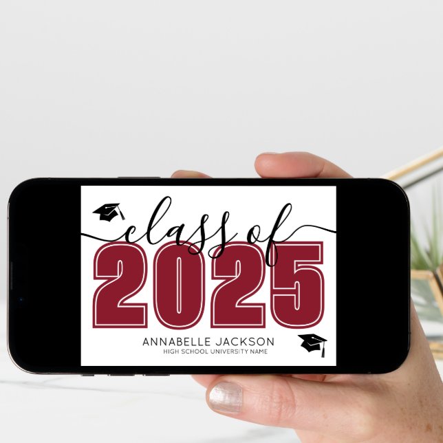 Simple Graduate Photo Collage Red Graduation Announcement (Front Digital)