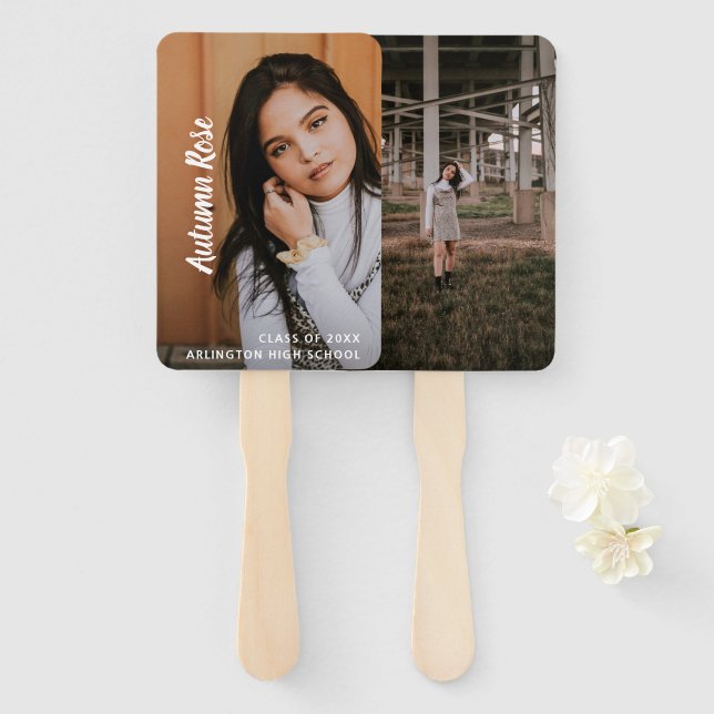 Simple Graduate Photo Modern Graduation Hand Fan (Front and Back)