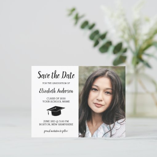 Simple Graduate Photo Save The Date Graduation Announcement Postcard ...