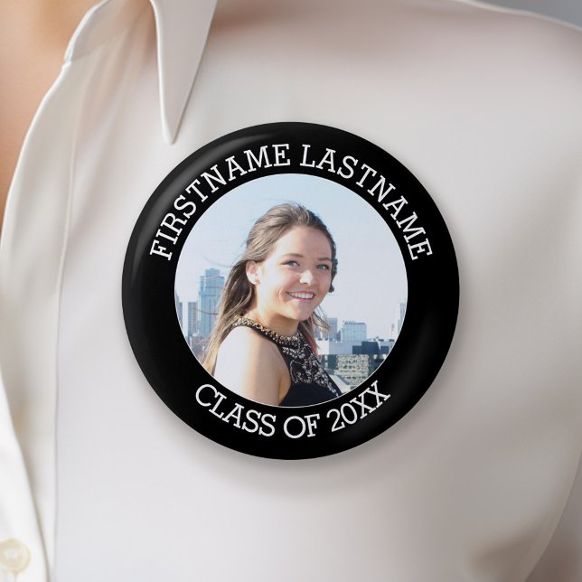 Simple Graduate Photo with Name and Class of Year Pinback Button (Custom Graduation Button)