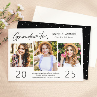 Simple Graduate Script 3 Photo Collage Graduation Announcement
